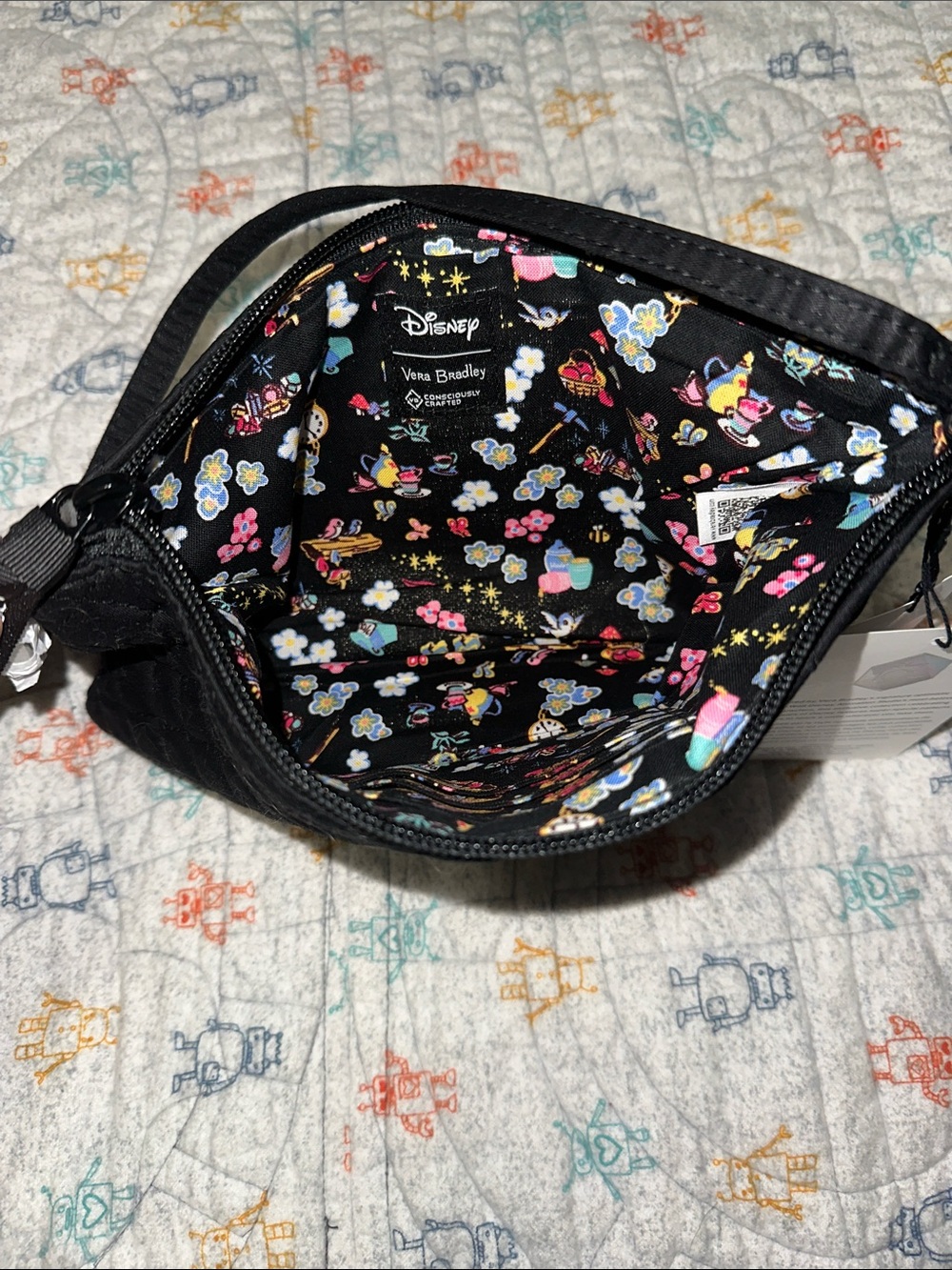 Vera Bradley Black Quilted Wristlet with Embroidered Snow White Floral Design - Picture 4 of 4